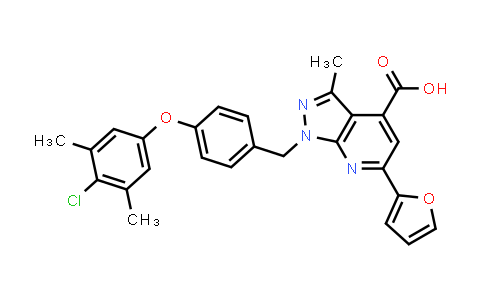 1H-Pyrazolo[3,4-b]pyridine-4-carboxylic acid, 1-[[4-(4-chloro-3,5-dimethylphenoxy)phenyl]methyl]-6-(2-furanyl)-3-methyl-